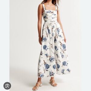 Blue and white floral Emerson tie strap dress Abercrombie